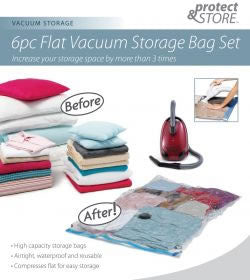 6pc Mixed Size Flat Vacuum Storage Bag Set