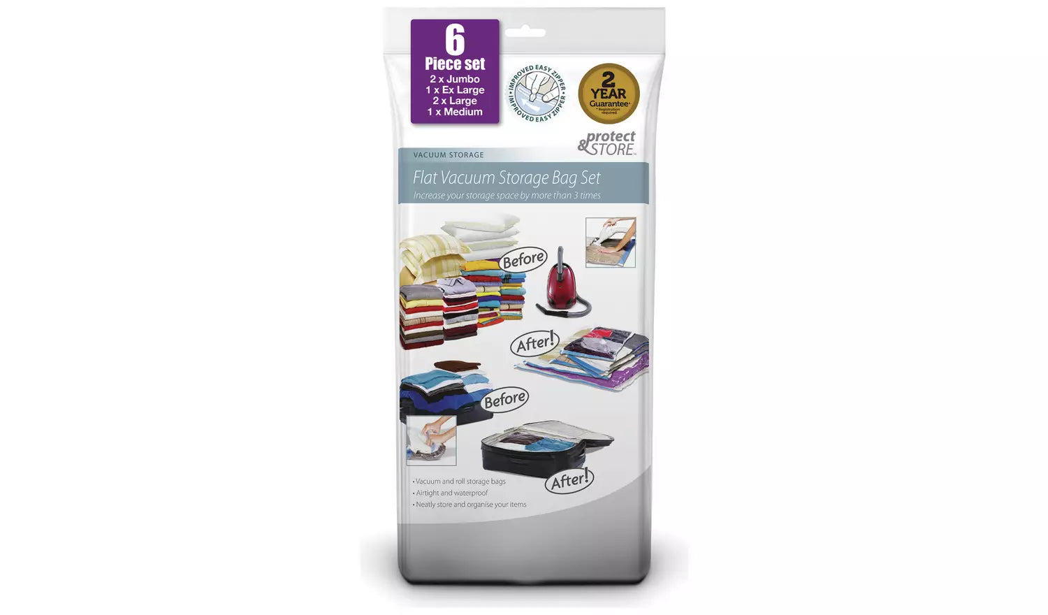 6pc Mixed Size Flat Vacuum Storage Bag Set