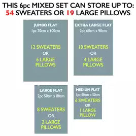 6pc Mixed Size Flat Vacuum Storage Bag Set